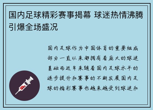 国内足球精彩赛事揭幕 球迷热情沸腾引爆全场盛况