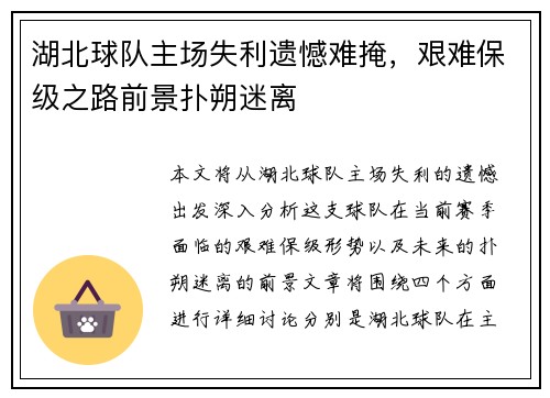 湖北球队主场失利遗憾难掩，艰难保级之路前景扑朔迷离