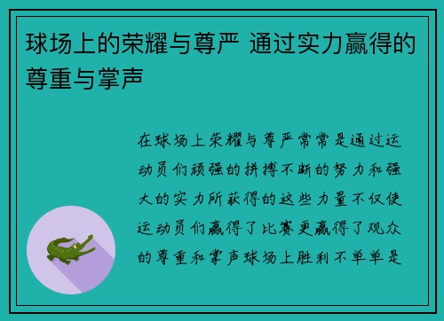 球场上的荣耀与尊严 通过实力赢得的尊重与掌声